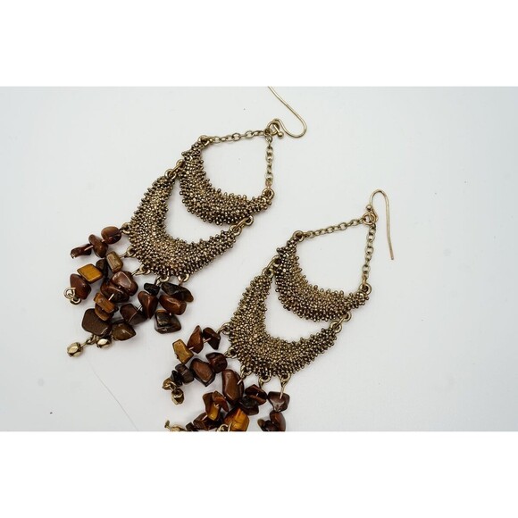 Tigers eye 17 " necklace bracelet 8" and earring set gold tone parure - Picture 8 of 10